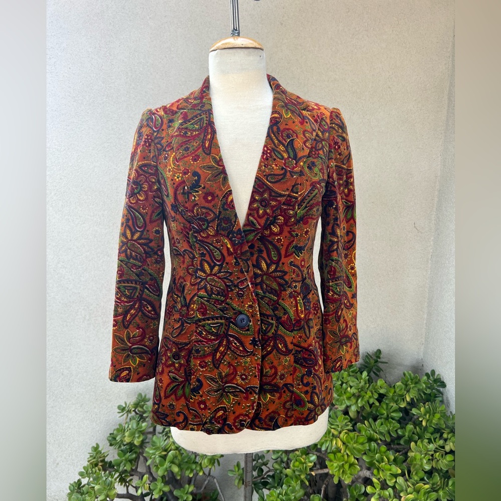 Vintage mod velvet blazer fall colors petite Small custom made Korea Dressmaker